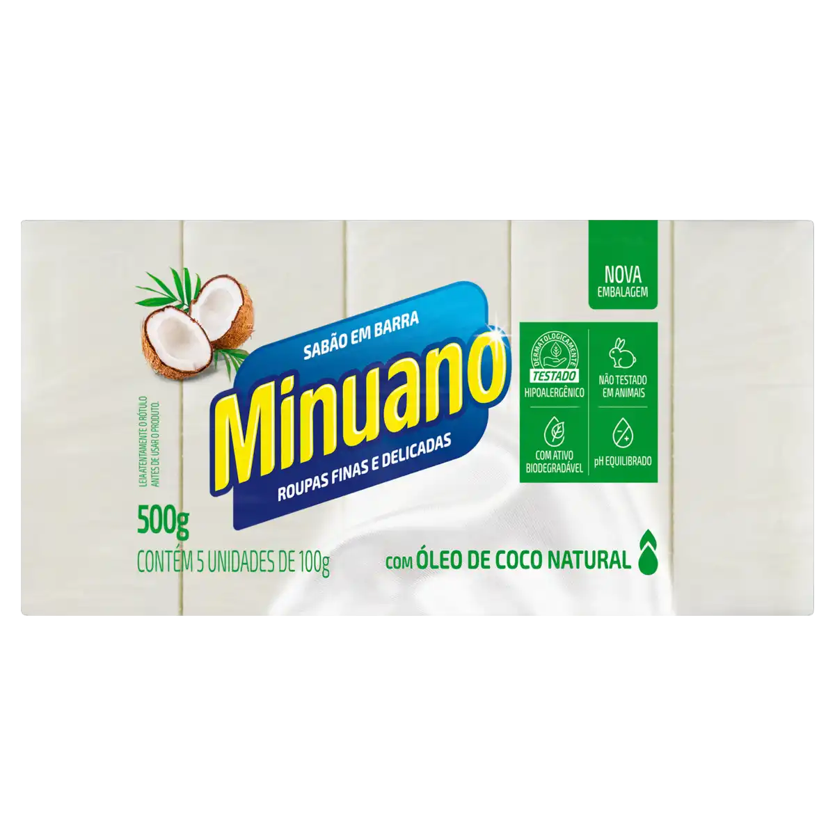 Sabão Barra Coco Minuano Pacote 500g 5 Unidades