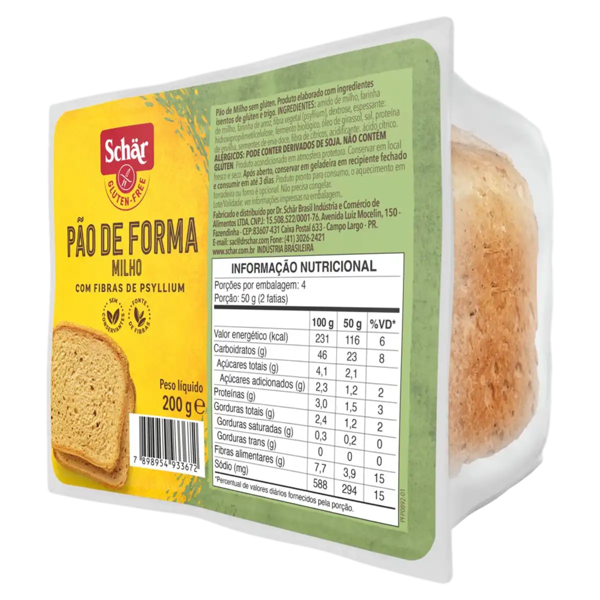 Pão de Forma Milho sem Glúten Schär Bandeja 200g