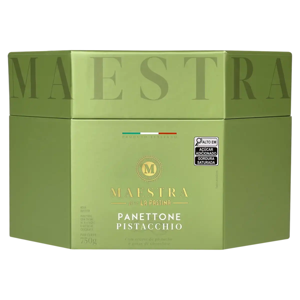 Panettone com Gotas de Chocolate Creme de Pistache La Pastina Maestra Caixa 750g