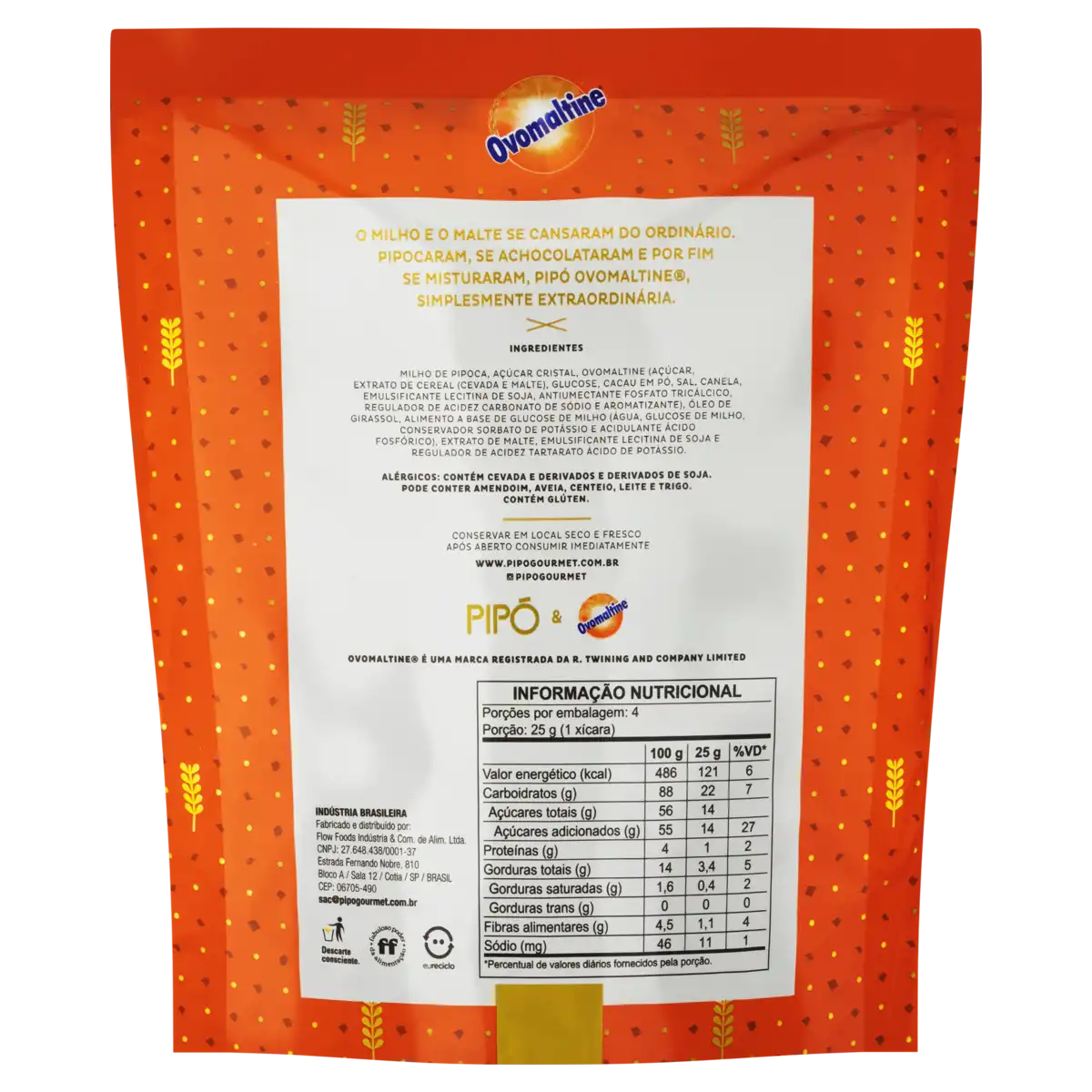 Pipoca Pronta Doce Ovomaltine Pipó Gourmet Sachê 100g