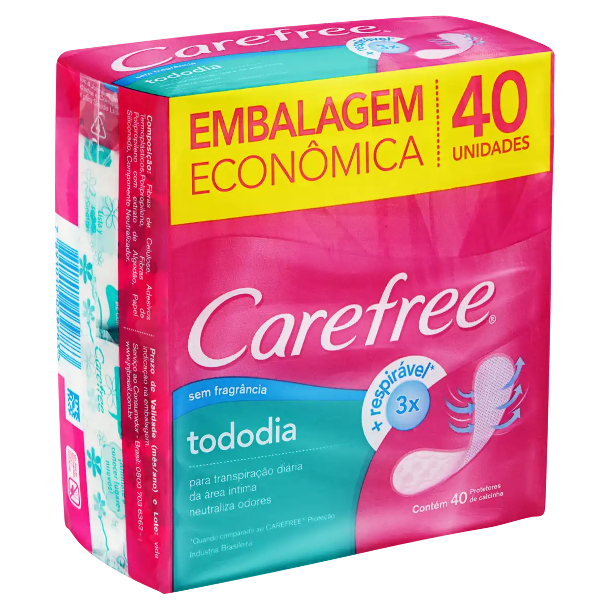 Protetor Diário sem Abas Carefree TodoDia Pacote 40 Unidades Embalagem Econômica
