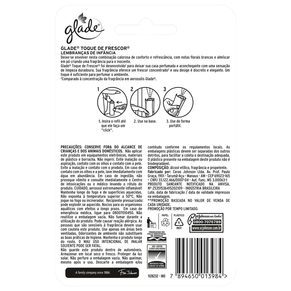 Odorizador Glade 12ml Lv3 Pg2 Lemb Infan