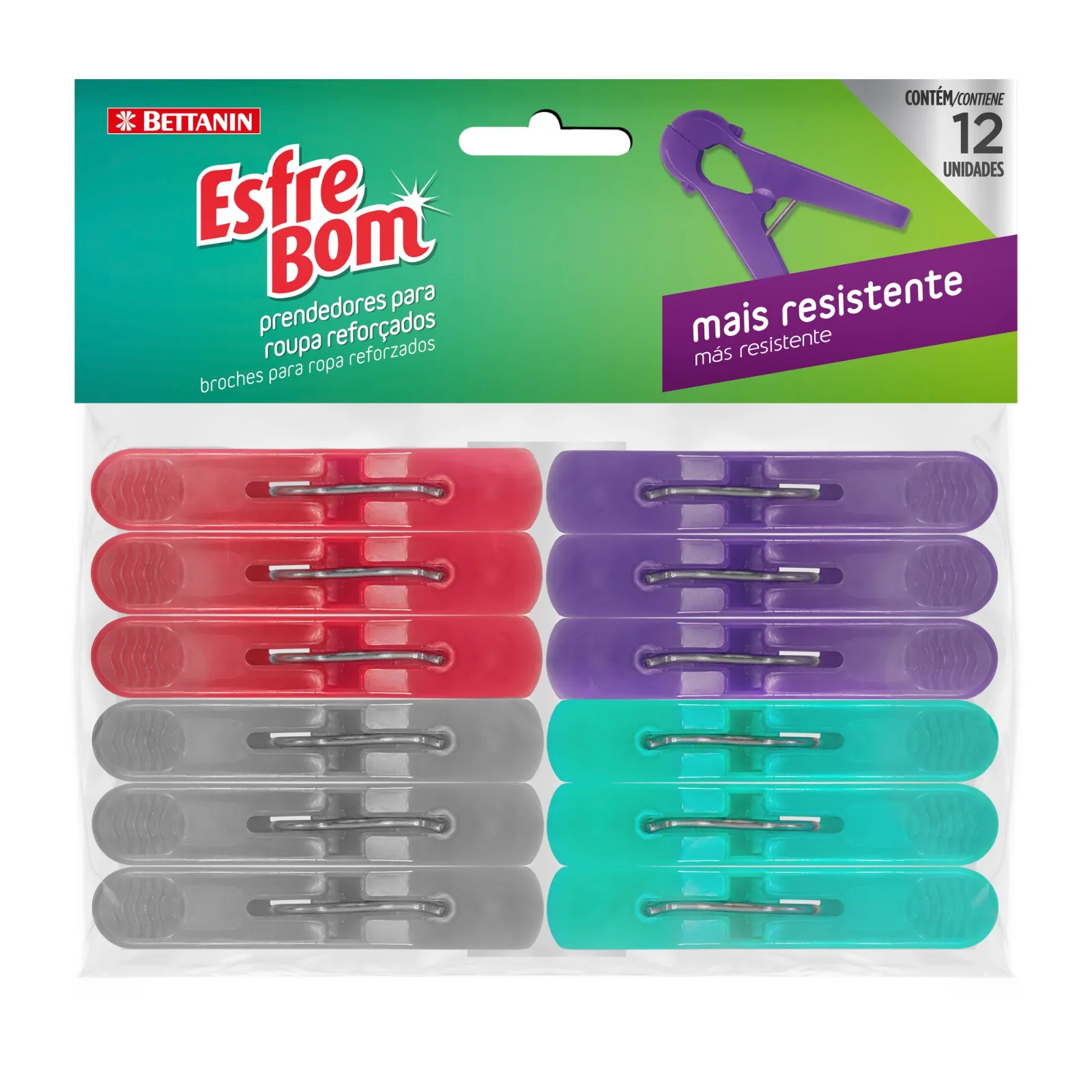 Prendedor De Roupa Esfrebom 12und Plastico Reforçado