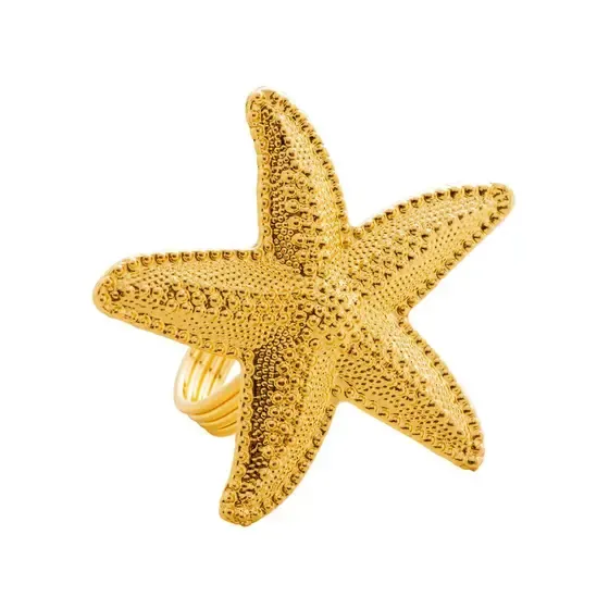 Jg Aneis para Guardanapos Wolff 4pcs de Zinco Estrela do Mar Dourado 6x6x4cm