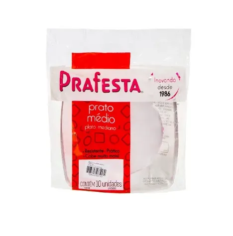Prato Prafesta Quadrado Médio Cristal C/10 Und