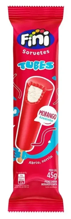Picole Fini Tubes Morango Azendinho 45g