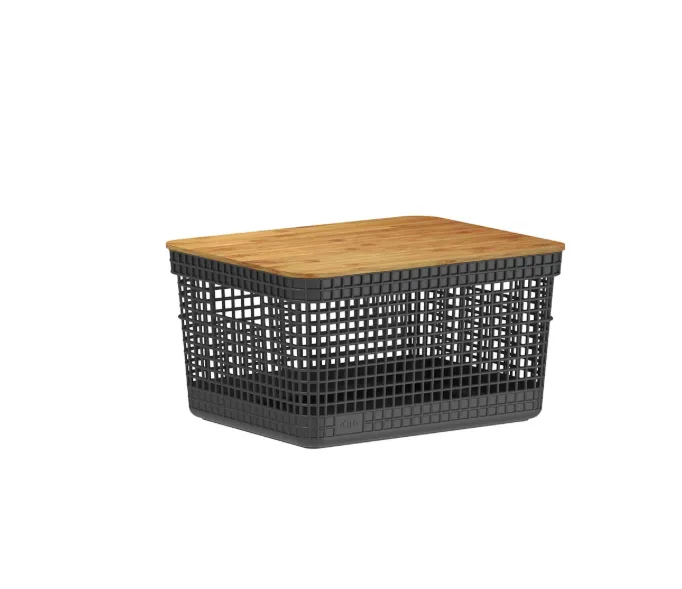 Cesto Ou Grid Com Tampa De Bambu 8L