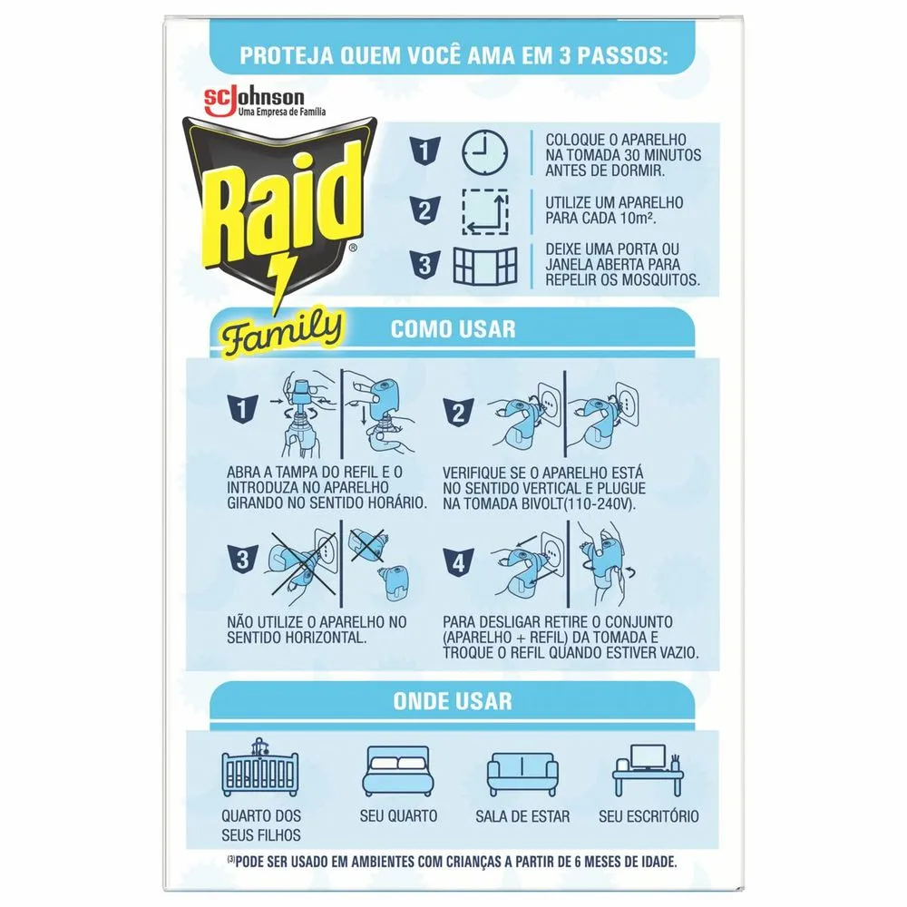 Repelente Raid Family 32,9ml Eletrico 01und Refil 45 Noites
