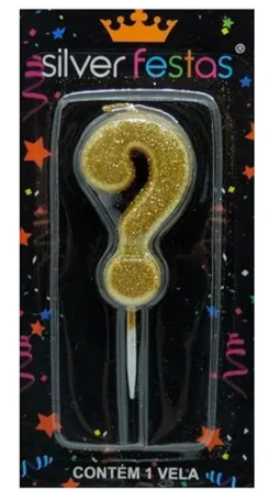  Vela Silver Plastic Pequena Dourada Glitter Interrogacao