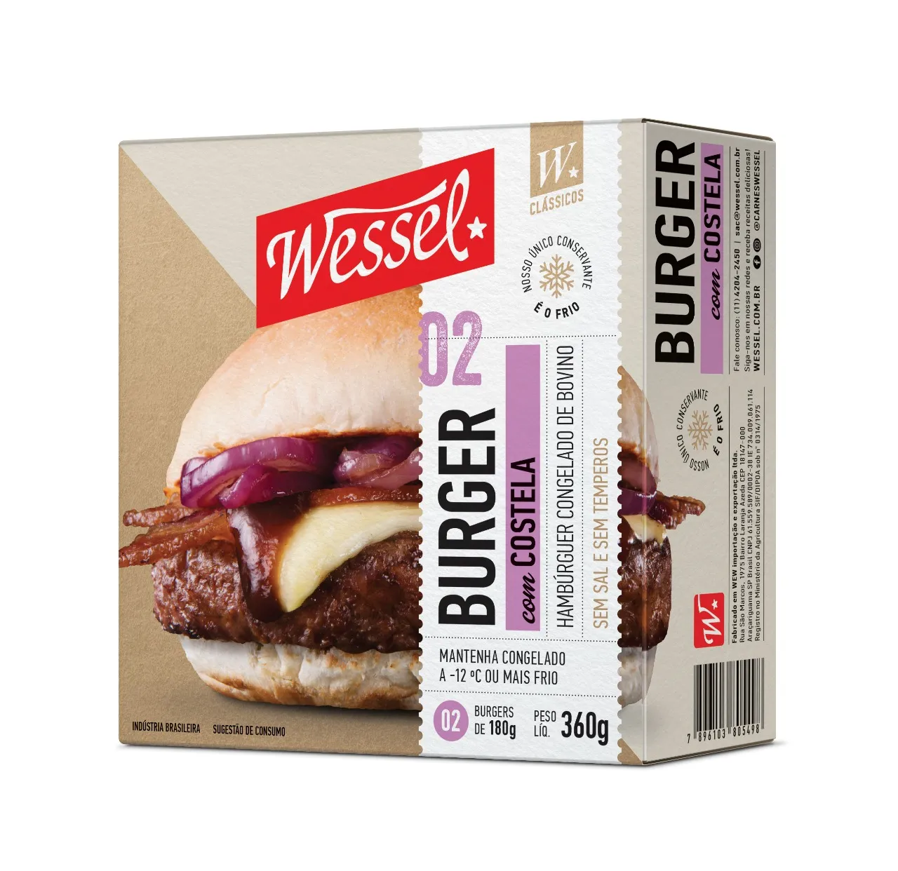Hambúrguer de Carne Bovina Costela Wessel Caixa 360g 2 Unidades
