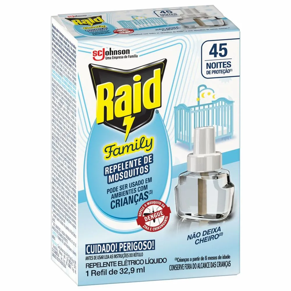Repelente Raid Family 32,9ml Eletrico 01und Refil 45 Noites