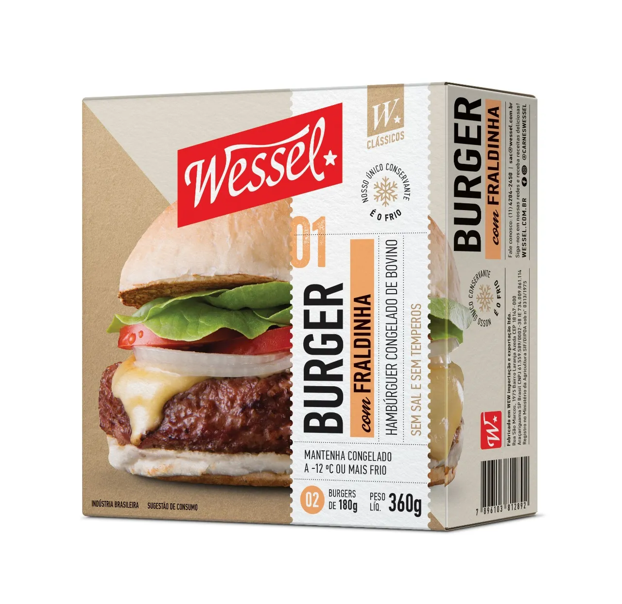 Hambúrguer de Carne Bovina Fraldinha Blend Wessel Caixa 360g 2 Unidades