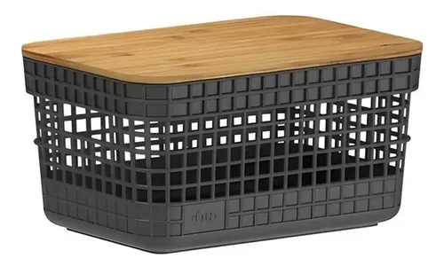 Cesto Ou Grid Com Tampa De Bambu 2,5L