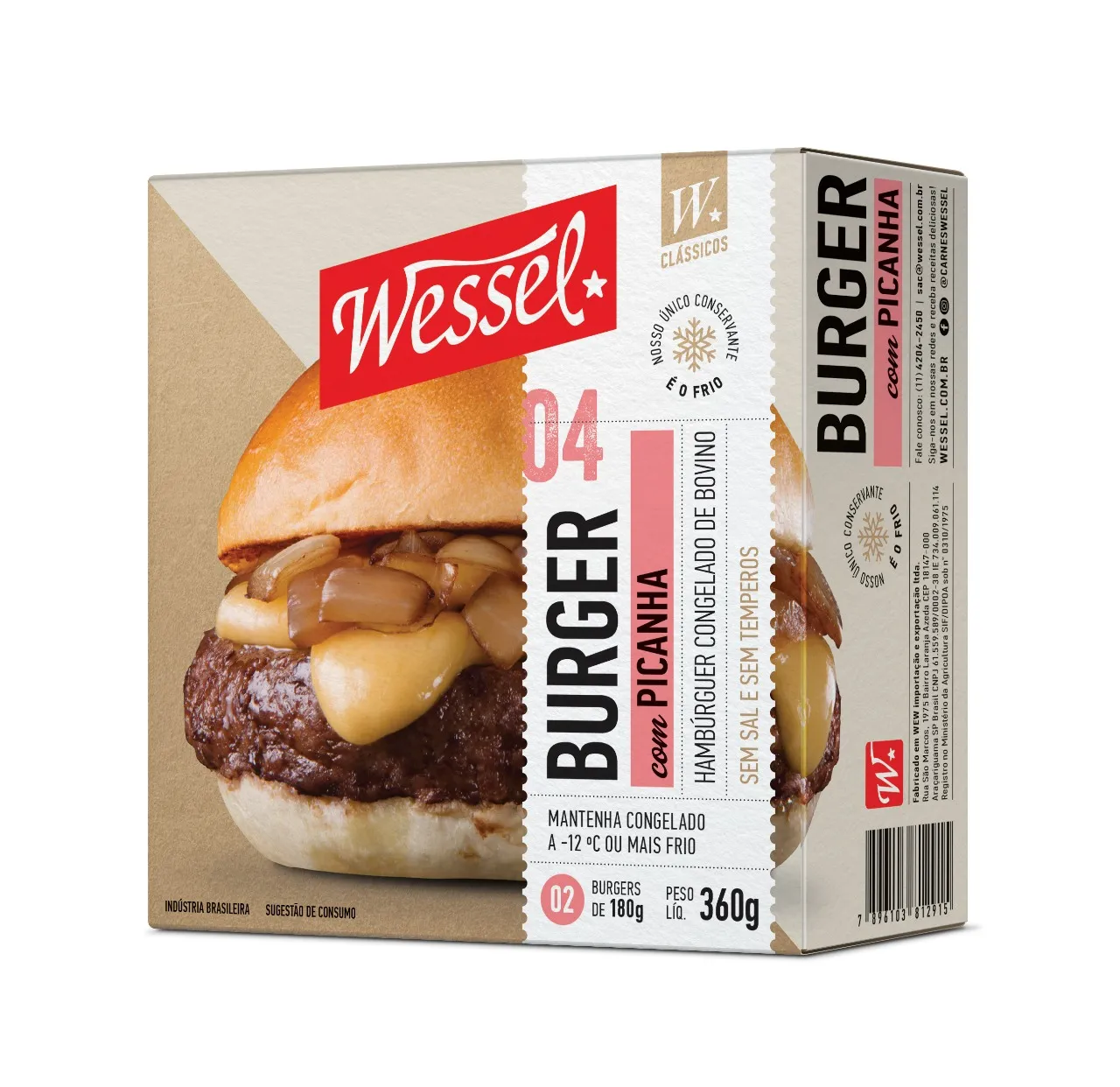 Hambúrguer de Carne Bovina Picanha Wessel Caixa 360g 2 Unidades