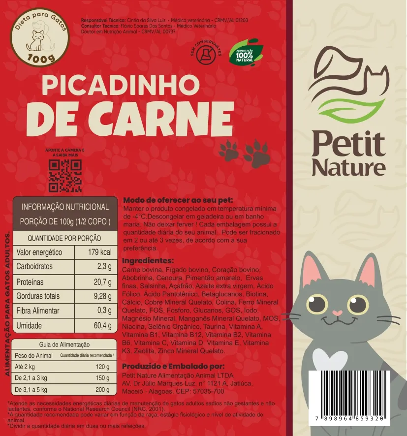 Racao Petit Nature Picadinho de Carne Dieta Gato 100g