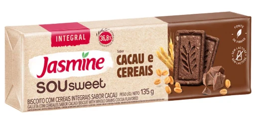 Biscoito Integral Jasmine Zr Lct Cacau e Cer Sou Sweet 135g