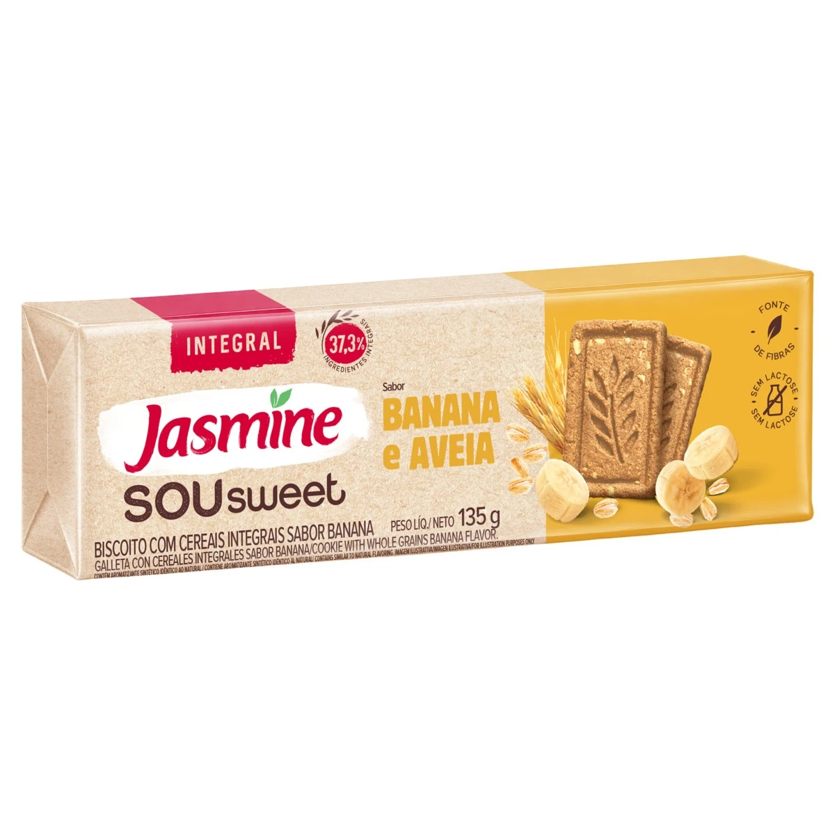 Biscoito Integral Jasmine Zero Lactose Banana e Aveia Sou Sweet 135g
