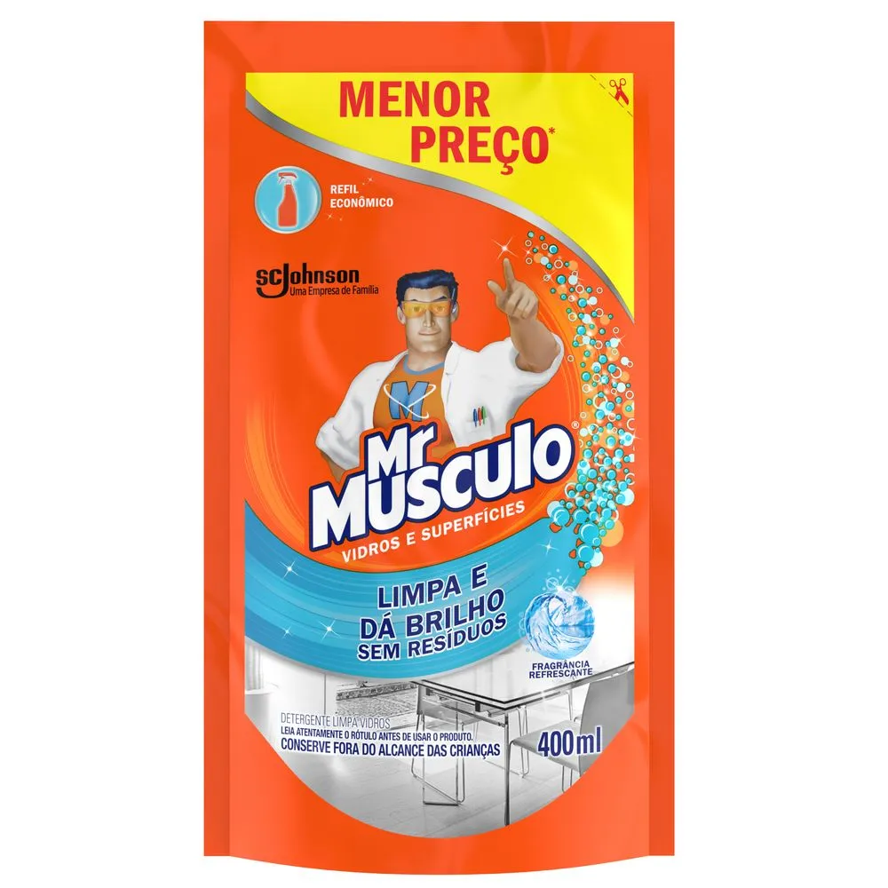 Limpa-Vidros Mr Músculo Sachê 400ml Refil