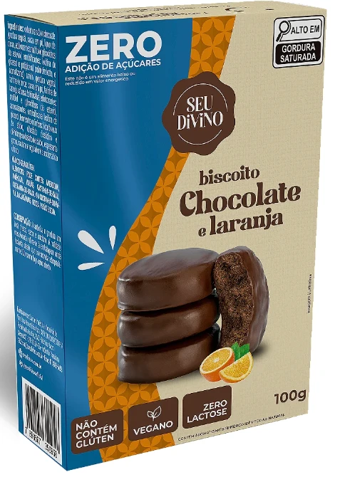 Biscoito Seu Divino 100g Vegano Chocolate COM Laranja Zero Acucar SEM GLUTEM
